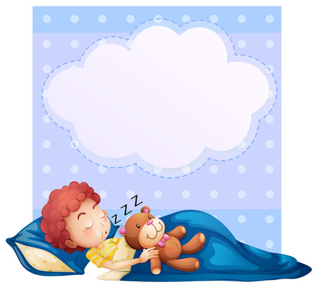 Ilustration of a banner with a boy sleepingのイラスト素材