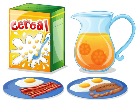 Illustration of the breakfast foods on a white backgroundのイラスト素材