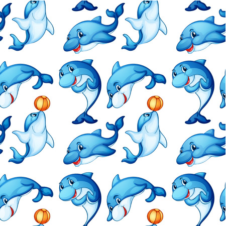 Illustration of the seamless design of dolphins on a white backgroundのイラスト素材