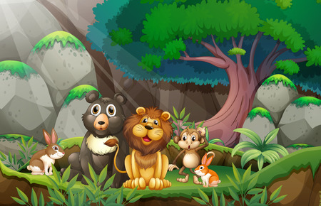 Illustration of many animals in the jungleのイラスト素材