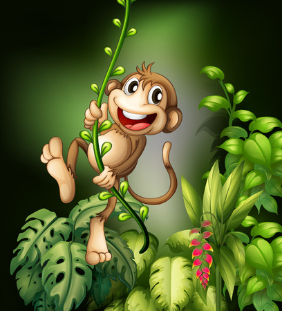 Illustration of monkey hanging on a vineのイラスト素材