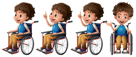 Illustration of a boy sitting on a wheelchairのイラスト素材
