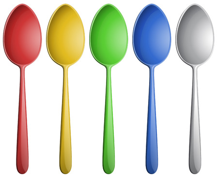 Illustration of many different color spoonsのイラスト素材