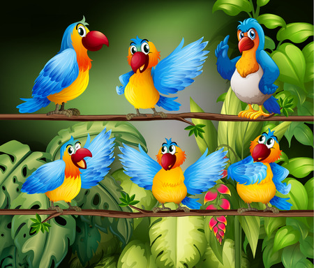 Illustration of many parrots in the jungleのイラスト素材