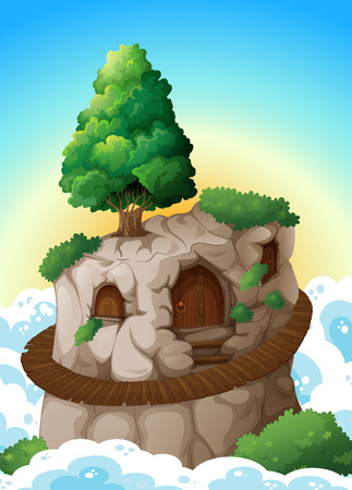 Illustration of a house on a cliftのイラスト素材