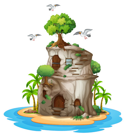Illustration of a big house made of rock on a white backgroundのイラスト素材