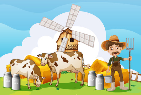 Illustration of the cows at the farmのイラスト素材