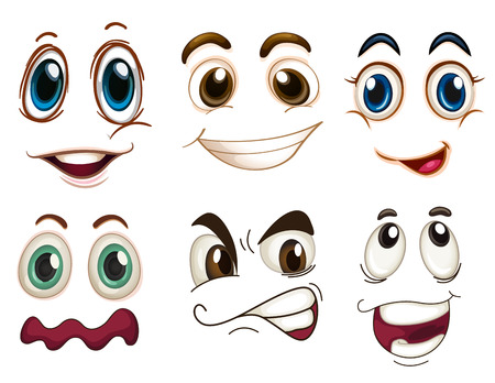 Illustration of the different facial expressions on a white backgroundのイラスト素材