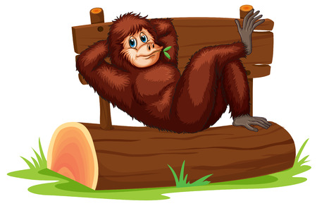 Illustration of a chimpanzee relaxing on a logのイラスト素材