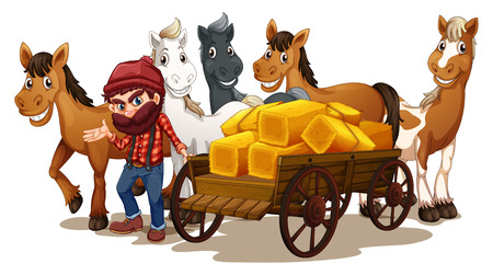 Illustration of a farmer and horsesのイラスト素材