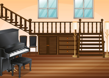 Illustration of a piano in a living roomのイラスト素材
