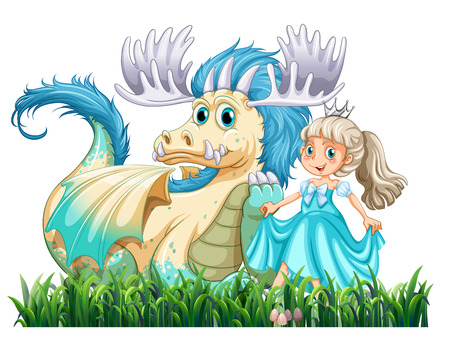 Illustration of a dragon and a princessのイラスト素材
