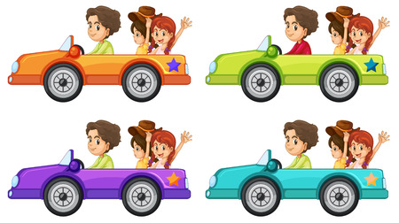 Illustration of people on a car rideのイラスト素材