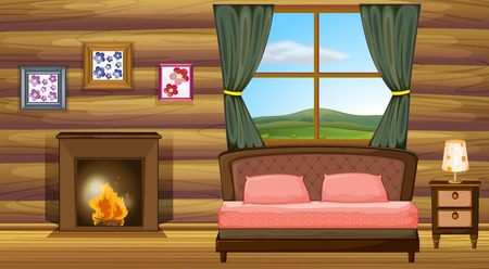 illustration of a bedroom with fireplaceのイラスト素材