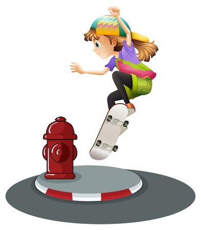 illustration of a girl skateboarding on the roadのイラスト素材