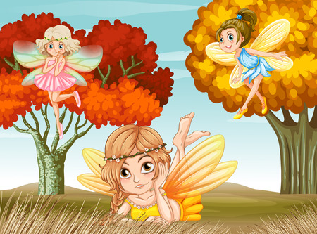 illustration of many fairies in the forestのイラスト素材