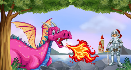 illustration of a dragon and a knightのイラスト素材