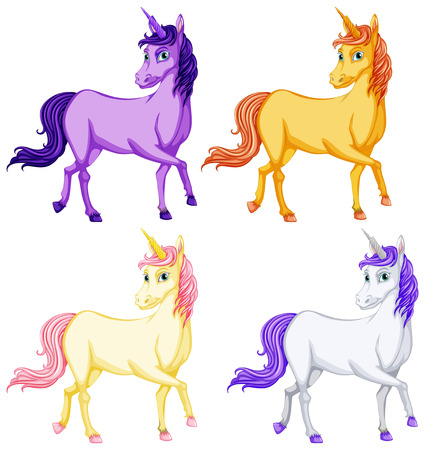 illustration of different color unicornのイラスト素材