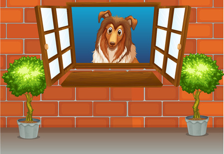 illustration of a dog by the windowのイラスト素材