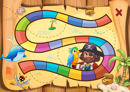 Pirate boardgame theme with parrotのイラスト素材