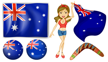 Australian theme with flag and objectsのイラスト素材