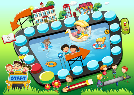 Kids playing board game themeのイラスト素材