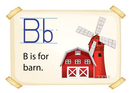 Literacy card showing the letter B with example object and sentenceのイラスト素材