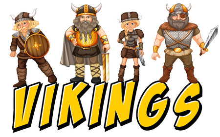 Four vikings with text on whiteのイラスト素材