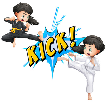 Girls kicking with flash on whiteのイラスト素材