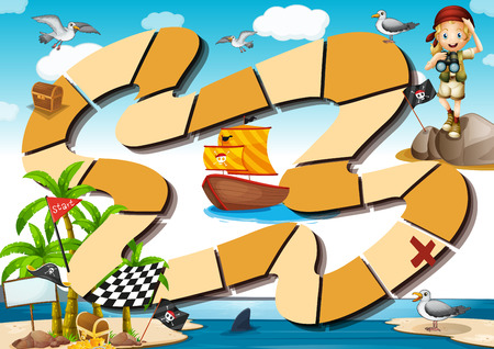 Pirate boardgame theme with childのイラスト素材