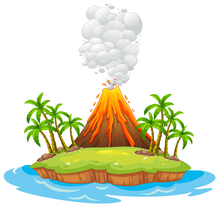 Volcano on an island with smokeのイラスト素材