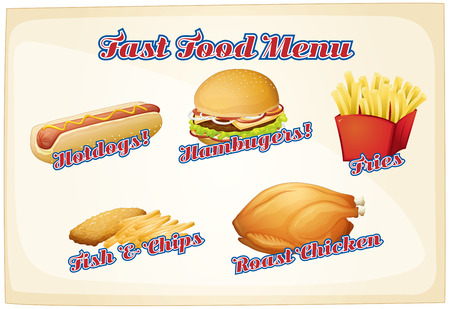 Fast food menu with assorted foodsのイラスト素材