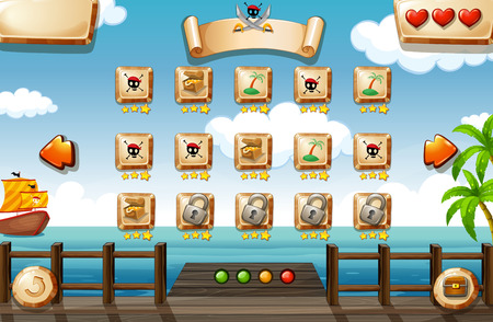 Pirate themed game elements and iconsのイラスト素材