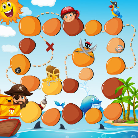 Pirate style boardgame for kidsのイラスト素材