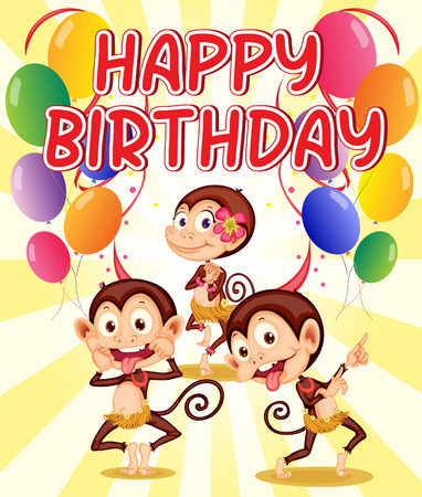 Happy birthday with a monkey themeのイラスト素材