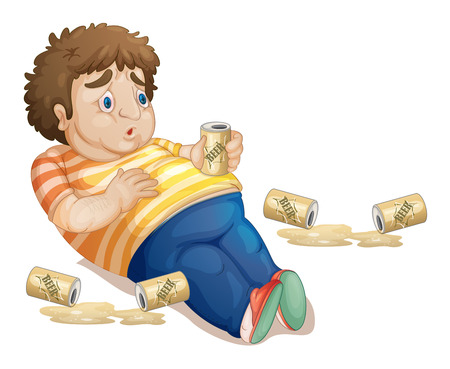 Illustration of a fat man drinking beerのイラスト素材