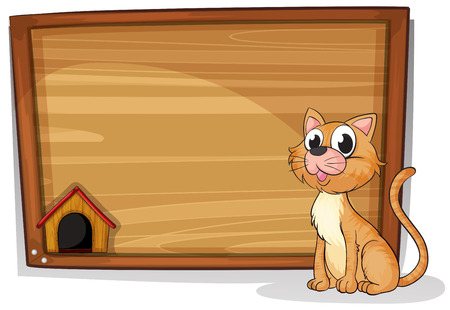 Illustration of a cat sitting in front of a boardのイラスト素材