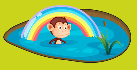Cute monkey in a pondのイラスト素材
