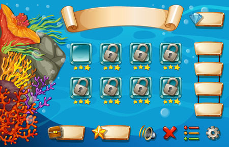 Set of game elements and icons with underwater themeのイラスト素材