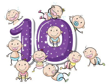 Number ten with babies on whiteのイラスト素材