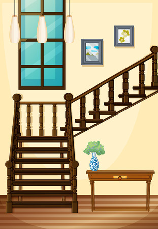 A view of the indoor part of the house going upstairsのイラスト素材