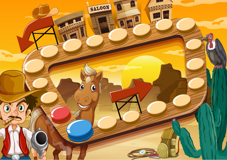 Board game with desert and cowboy themeのイラスト素材