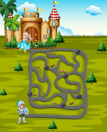 Illustration of a maze game with pricess and castleのイラスト素材