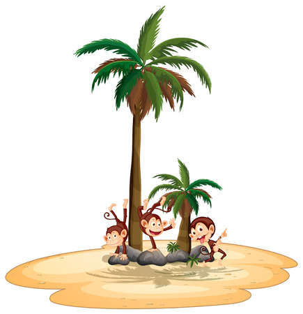 Illustration of three monkeys playing on an islandのイラスト素材