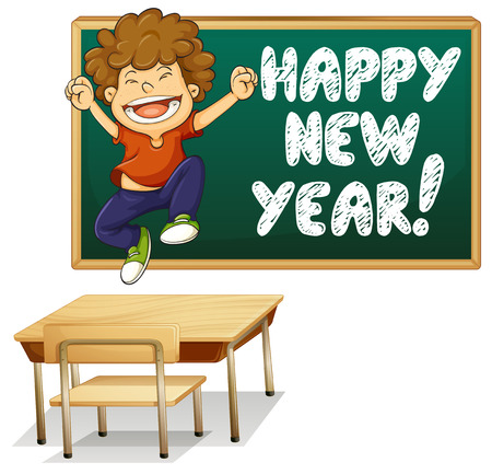 Illustration of a boy and happy new year boardのイラスト素材