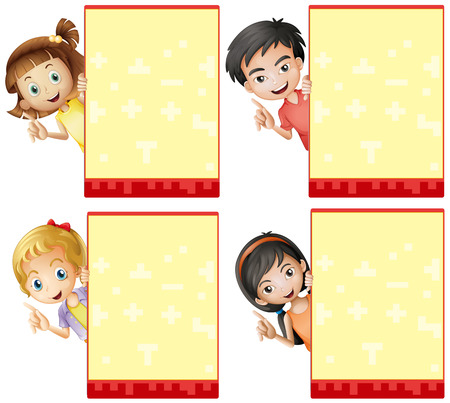 Illustration of children with a blank signsのイラスト素材