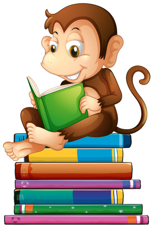 Illustration of a monkey reading a bookのイラスト素材