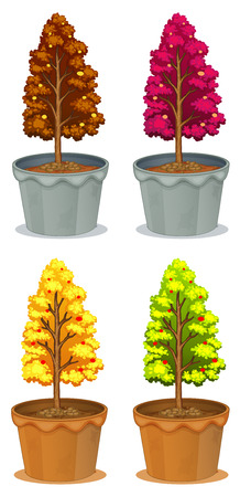 Four pots of plants on a white backgroundのイラスト素材
