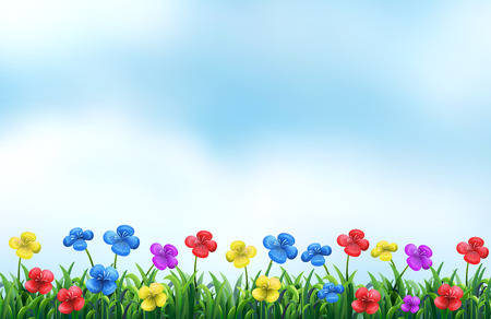 Illustration of a beautiful view of a flower fieldのイラスト素材