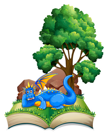 Illustration of a popup book with dragon and treeのイラスト素材